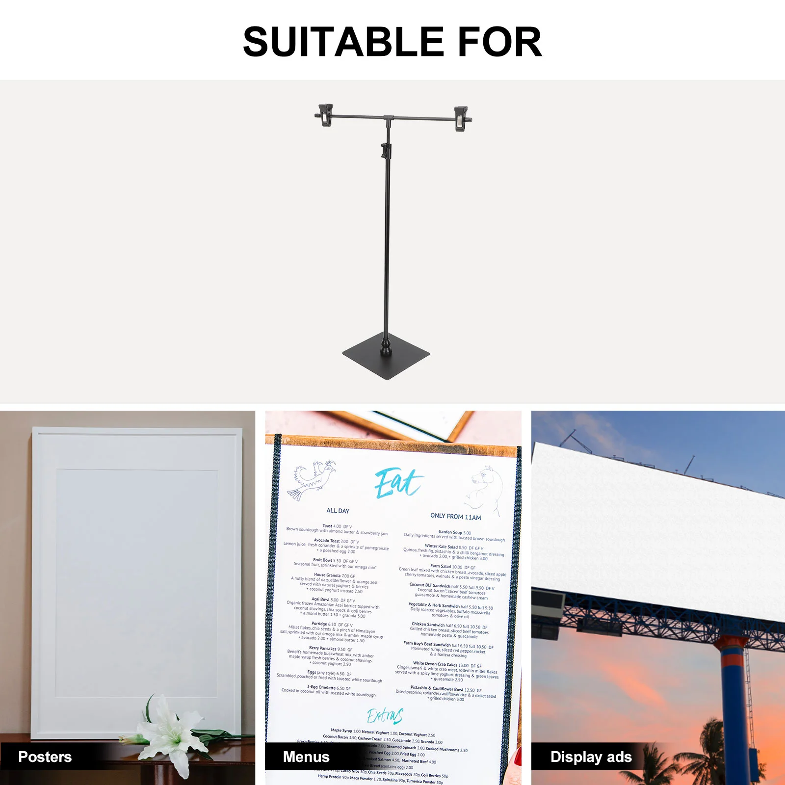 Poster Stands for Display Retractable Easel T-shaped Holders Stainless Steel over The Rod with Clamps Office Easels