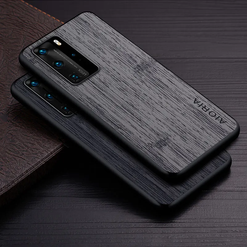 Case for Huawei P30 P40 Lite Pro funda bamboo wood pattern Leather phone cover Luxury coque for Huawei P40 Pro case capa