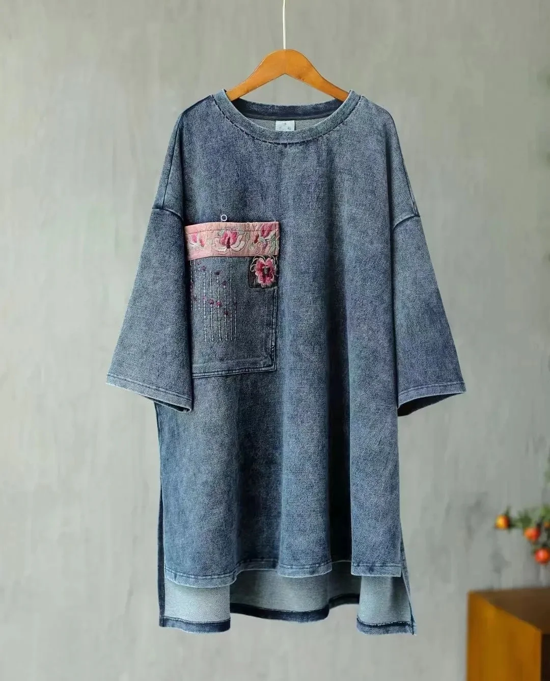 New Vintage embroidery Woman clothes Denim cotton plus-size spring coat Chinese style loose outerwear casual O-Neck women tops