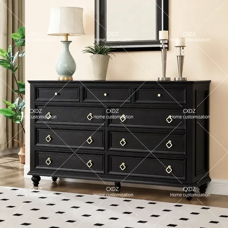 Retro Solid Wood Chest Antique Storage Cabinet for Bedroom Small Apartment Side Table Color Matching Bedside Nightstand
