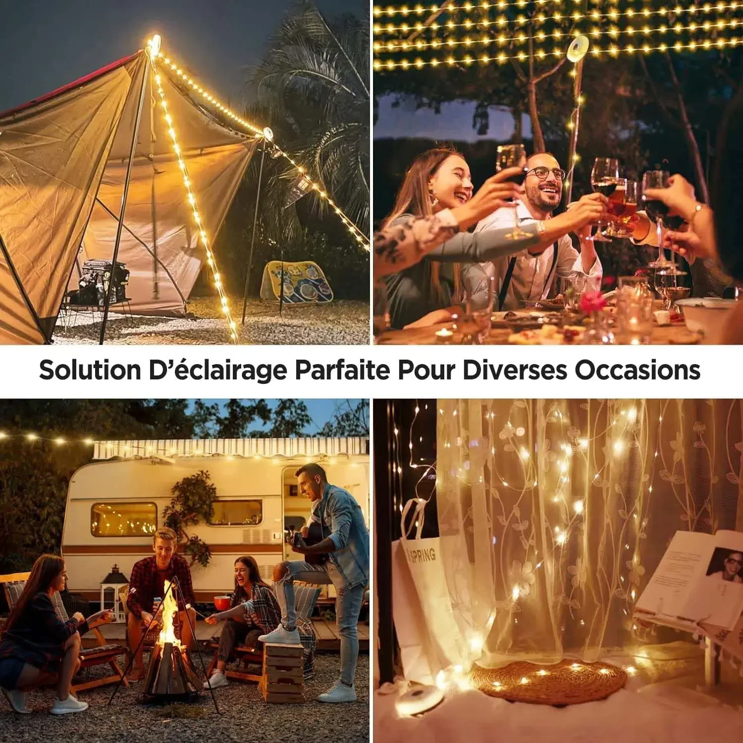 Guirxiété Lumineuse de Camping 2 en 1, Éclairage d'Extérieur, Étanche, Portable, avec Modes d'Éclairage, USB, pour la Randonnée