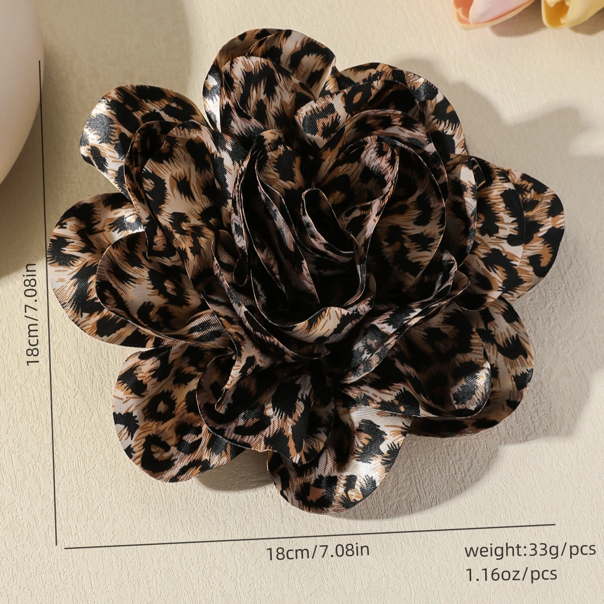 18CM French Vintage Leopard Print Fabric Big Flower Brooches for Women Fashion Exaggerated Floral Lapel Pins Party Jewelry Gifts