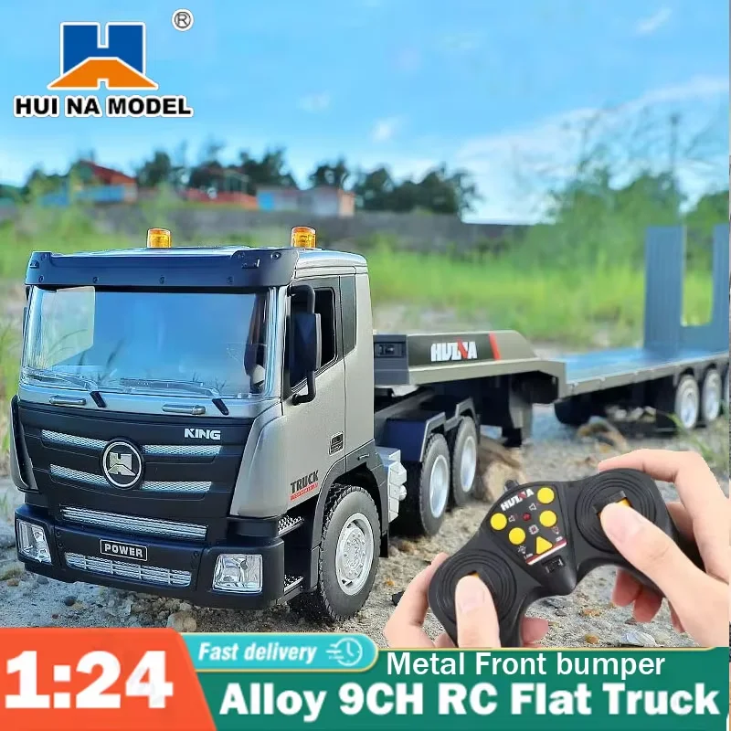 Huina 1318 RC Flat Truck Model 1:24 Alloy Engineer Vehicle 2.4G Remote Control Car 9Channels Radio Controlled Trailer Toys for B