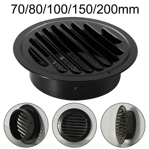 70-200mm Round Stainless Steel Black Round Vent Grille Range Hood Exhaust Pipe Exterior Wall Ventilation Exhaust Vent