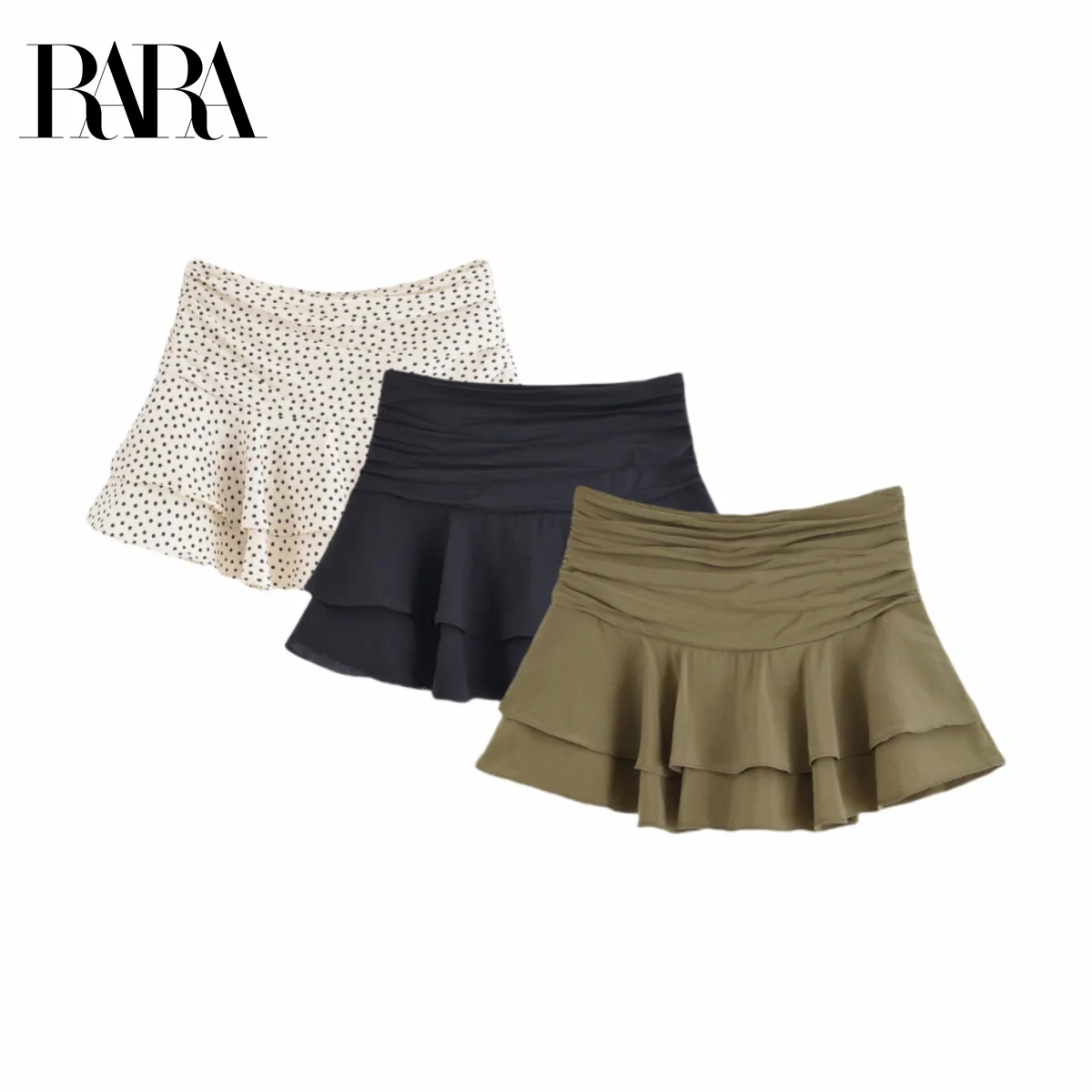 

RARA2025 women's summer new style simple fashion casual temperament versatile ruffled mid-waist mini skirt