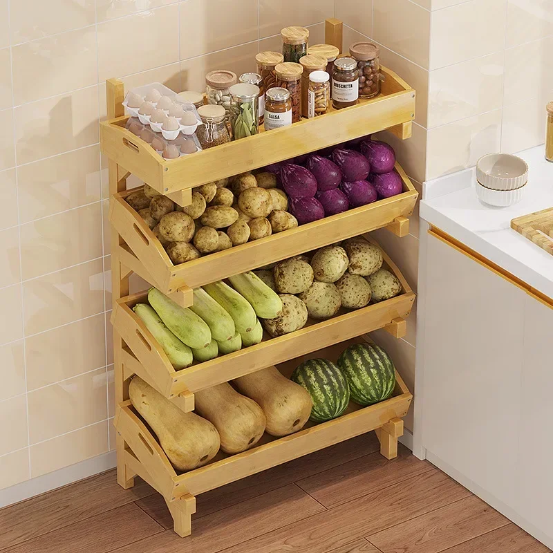 Kitchen Vegetable Floor Shelf Multi-layer Household Multifunctional Crack Fruit Seasoning Storage Basket Storage Shelf