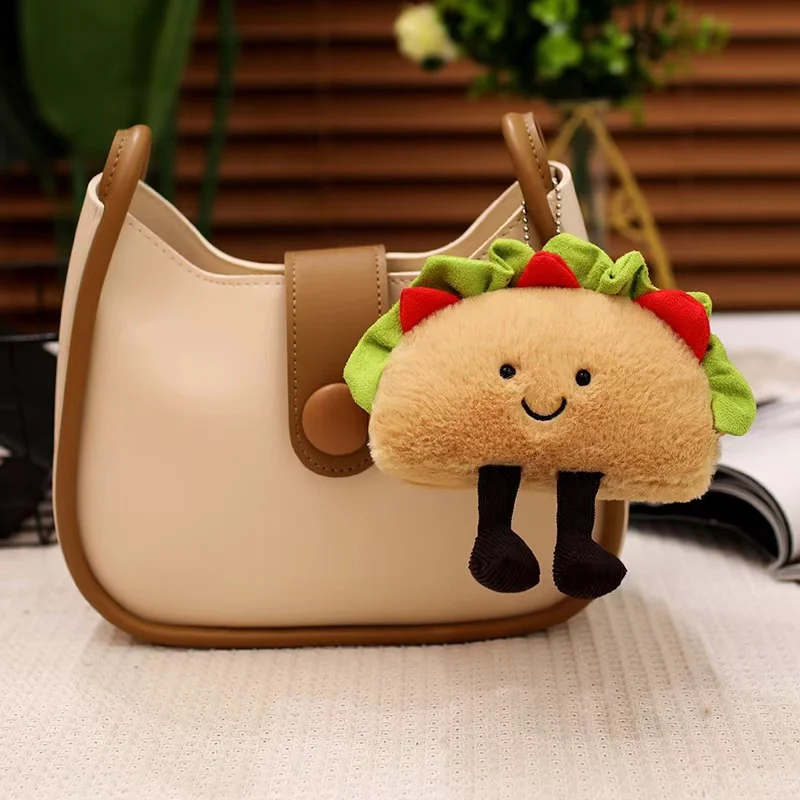 INS selling cartoon hamburger taco cake plush toy simulation taco cake backpack decoration children and girls Christmas gifts