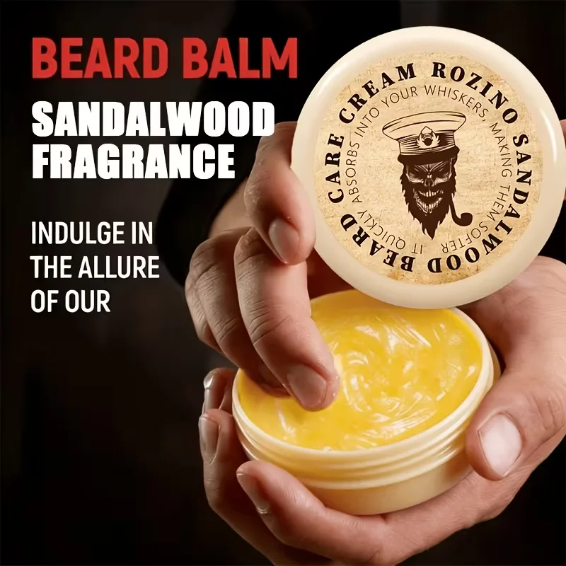 【Autumn and Winter Anti-Dryness, Anti-Frizz & Multi-Effect All-In-One】Men's Premium Sandalwood Powerful Moisturizing Beard Balm 20g, Solid Balm Design, Instantly Smoothes Frizz with Just One Swipe, Provides Instant Hydration, Softens Beard, Smoothes Frizz, Provides Moderate Styling Effect, 72-Hour Long-Lasting Moisturizing, Eliminates Dry, Split Ends, and Frizz, Easily Creates Various Beard Styles, Suitable for Dating and Daily Beard Care