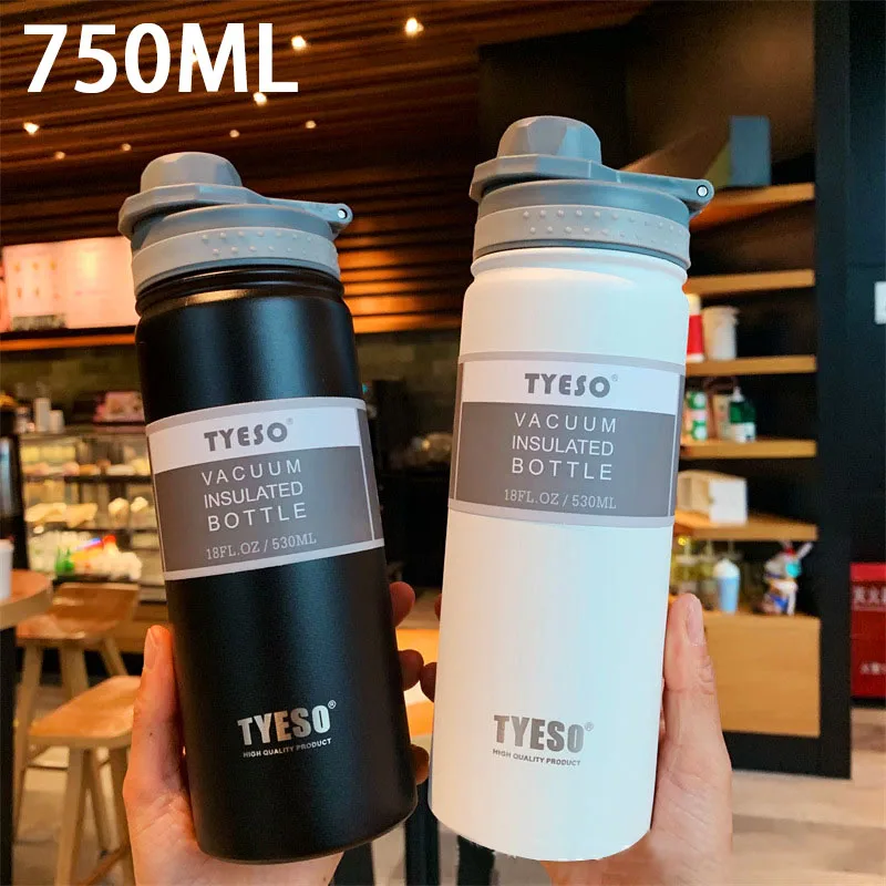 TYESO 600ML/750ML Travel Cup Insulated Water Bottle Stainless Steel Thermos Bottle Sport Thermal Mug Hot & Cold Mug Vacuum Flask