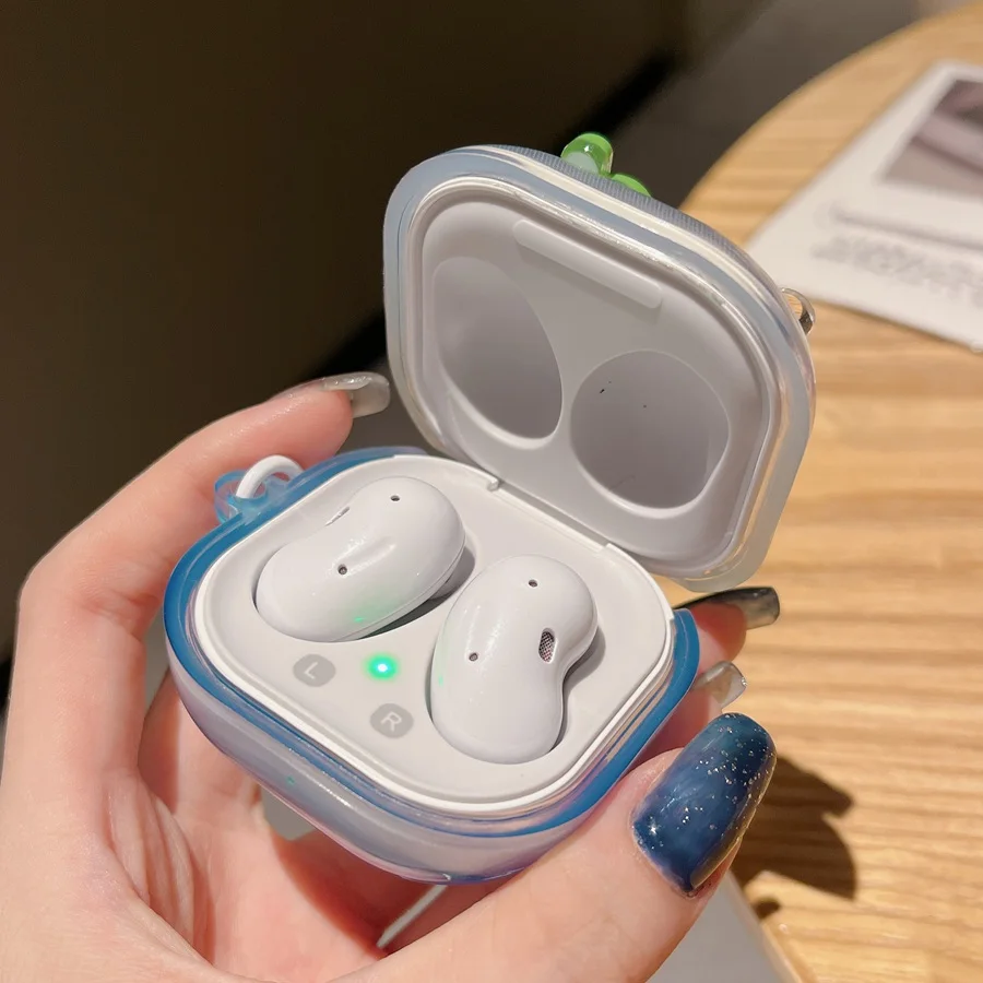 Funda de silicona transparente para samsung galaxy buds live / buds2 2pro /pro, carcasa de moda con flores/bonitos dibujos animados, Keychian