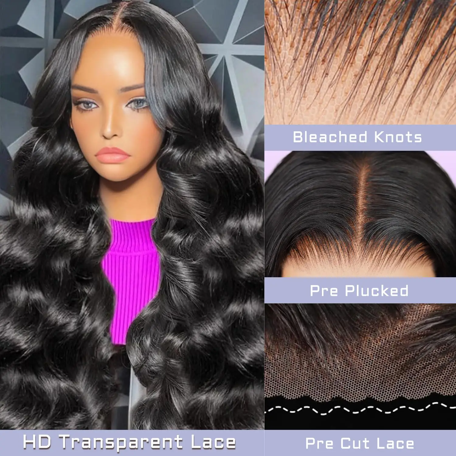 28 بوصة غلويليس الباروكات شعر الإنسان قبل قطعها قبل قطع 250% الكثافة الدانتيل الجبهة الباروكات شعر الإنسان الجسم موجة شعر مستعار للنساء السود #2