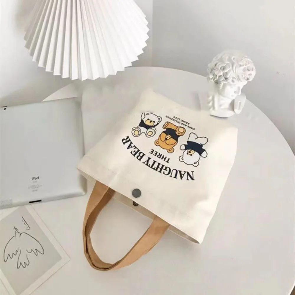 Tas Tote Kanvas Persik Fashion Tas Tangan Mini Kapasitas Besar Kanvas Tas Penyimpanan Kartun Perjalanan