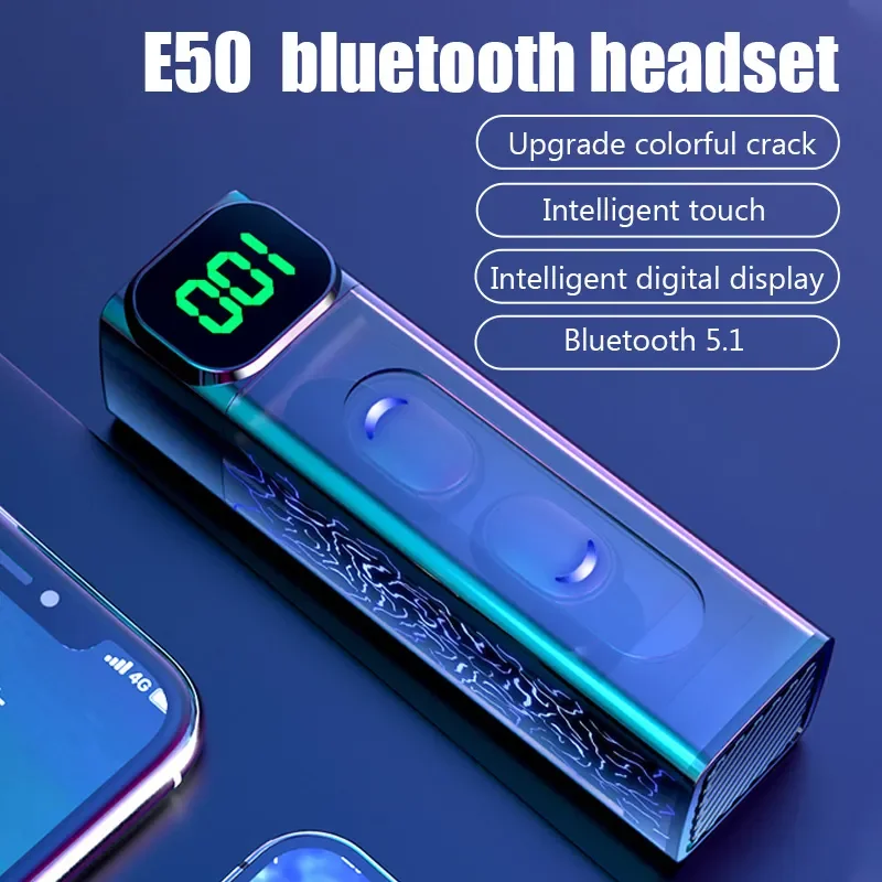 

Беспроводные наушники E50, Bluetooth V5.1 TWS, беспроводные Bluetooth-наушники-вкладыши, спортивные наушники с микрофоном