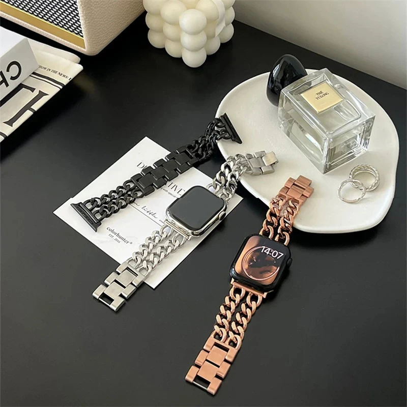 Luxury Stainless Steel Strap for Apple Watch Band 44mm 42mm 45mm 41mm 49mm 38mm 40mm Metal Chain for iWatch Series 9 8 se 7 6 5