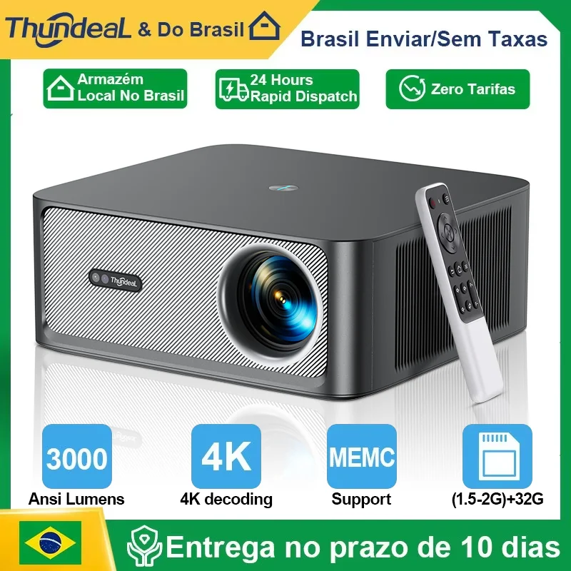 Projetores no brasil Projetor ThundeaL 3000 ANSI Lúmens 4K Full HD TD98Pro 2G 32G para cinema em casa Resolução nativa 1920x1080 com Wi-Fi Android Smart TV e cinema portátil TD98 Pro para quarto apresentação
