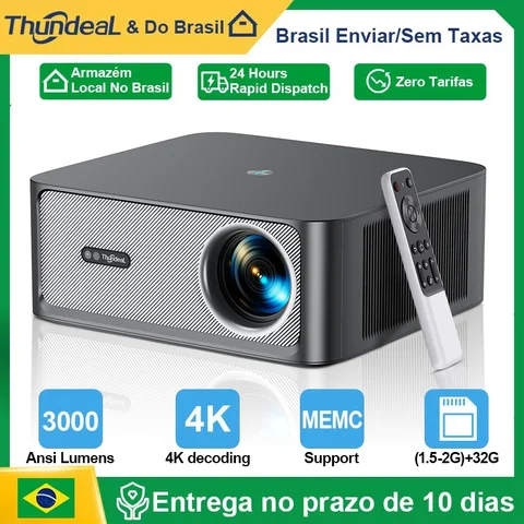 Projetores no brasil Projetor ThundeaL 3000 ANSI Lúmens 4K Full HD TD98Pro 2G 32G para cinema em casa Resolução nativa 1920x1080 com Wi-Fi  Android  Smart TV e cinema portátil TD98 Pro para quarto apresentação