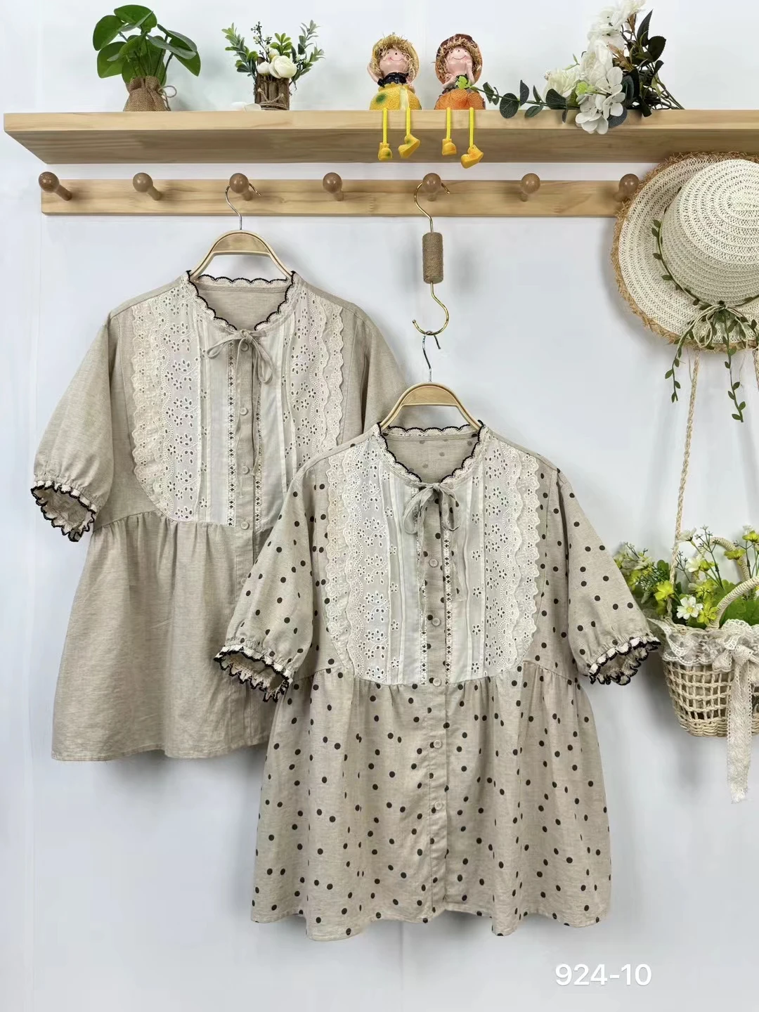 

Summer Sweet Japanese Style Dot Embroidered Tops Women Short Sleeve Single breasted Shirt