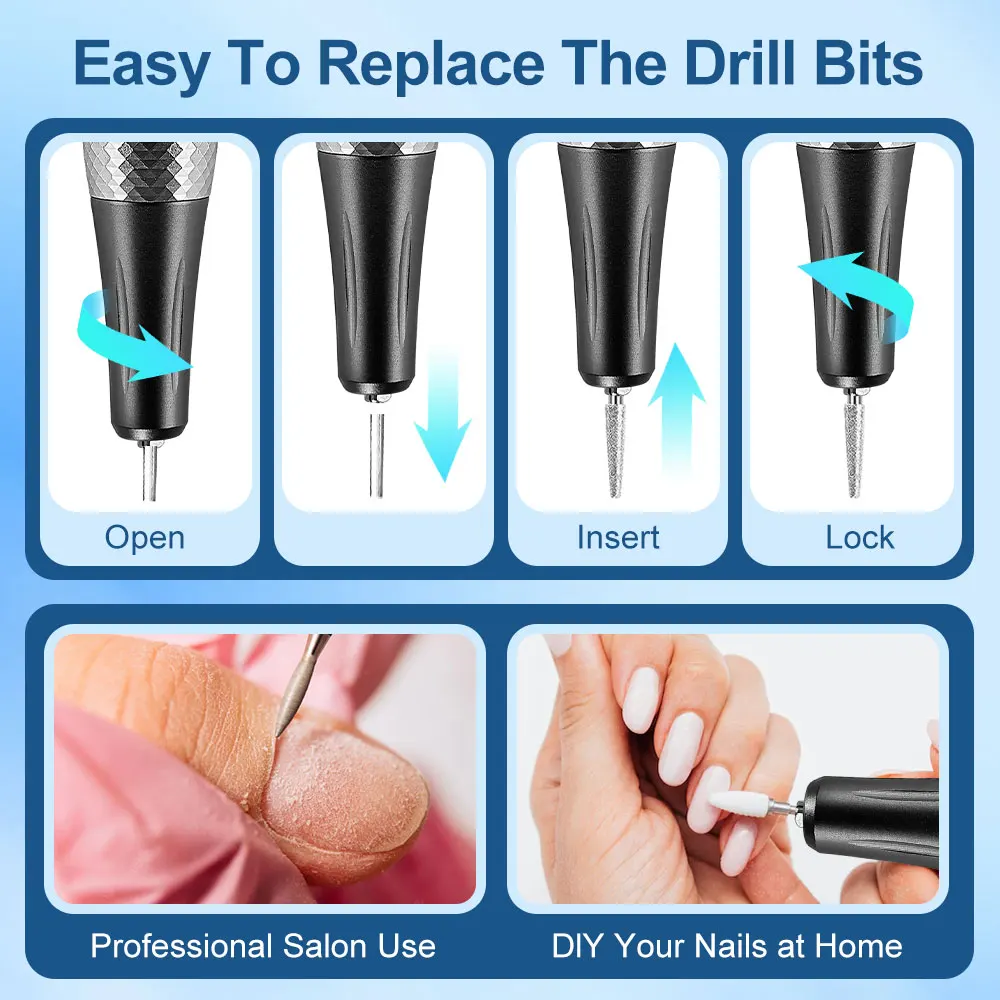 45000 RPM Electric Nail Drill Machine Mill Cutter Sets Kit for UV Gel Nails Polish Remove Manicure Electric Nail Pedicure File