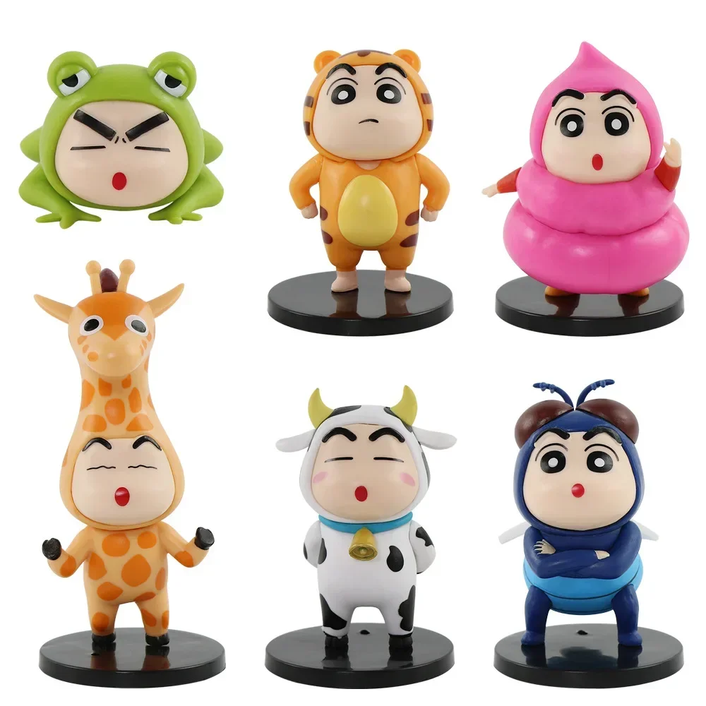 Bandai 6 pièces/ensemble nouveau Crayon Anime shin-chan COS animaux Kawaii Q Version Figure PVC modèle jouets poupée recueillir voiture ornements cadeaux