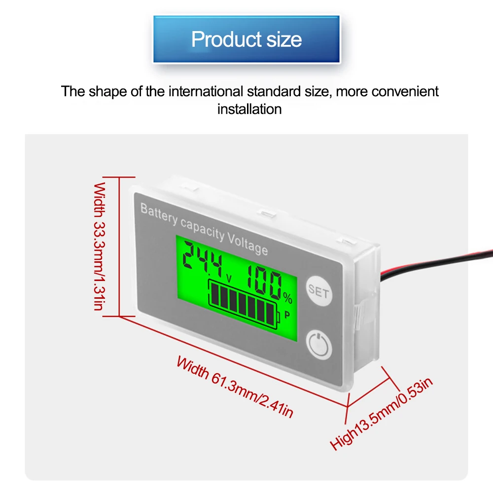 6133A DC8-100V digitale vermogensmeter, LCD lithiumzuurbatterij tweedraads digitale vermogensdisplay voltmeter, instelbare kalibratie