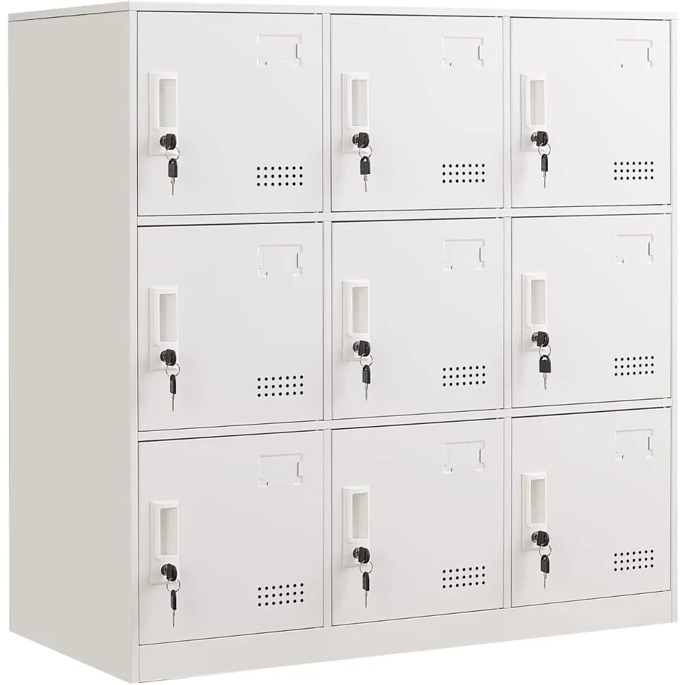 9 Door Storage Cabinet, Steel Office Storage Lockers for Employees, Lockable Cabinet with Lock and Ventilation,Storage Organizer