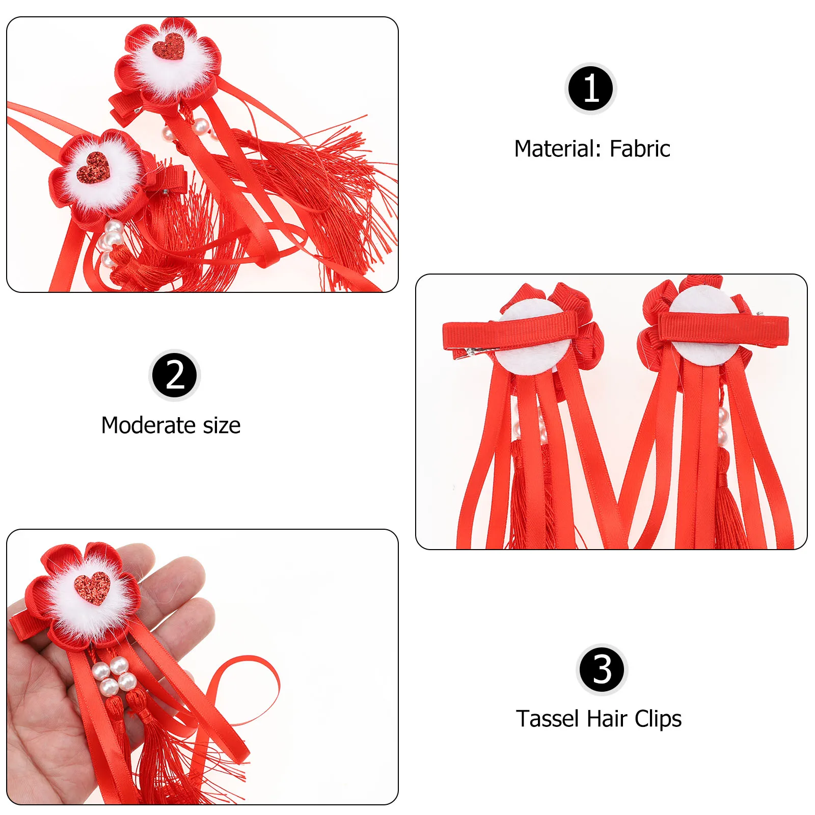 

1Pair Chinese Hair Clips Traditional Tassel Design Lovely Girls Headdress for Christmas New Year Birthday Photography Stylish