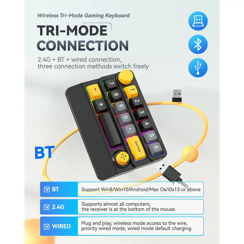 Bluetooth Wireless Gaming Keyboard Controller Wired&2.4 USB Wireless Game Controller Keyboard Joystick RGB Hot-Swappable - Image 5