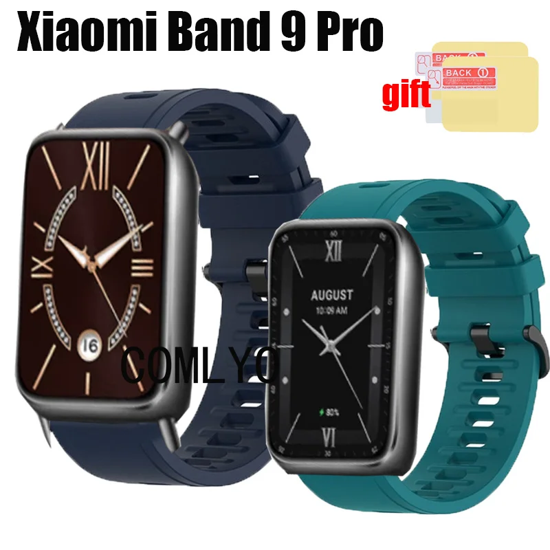 For Xiaomi Band 9 Pro Strap Smart wtach Silicone Band women men Soft Sports Wristband Bracelet Screen Protector Film