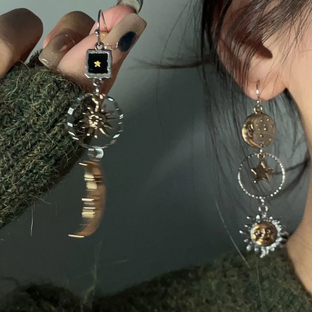 خمر غير المتكافئة نجمة الشمس القمر إسقاط أقراط للنساء شخصية العتيقة النحاس اللون هوب القرط مجوهرات اكسسوارات #3