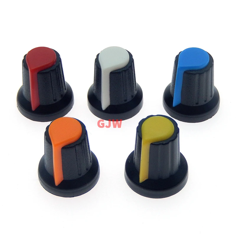 25PCS/lot WH148 Potentiometer Knob Kit Plastic Knobs Cap 6mm Shaft Hole AG2 Yellow Orange Blue White Red 5value*5PCS=25PCS