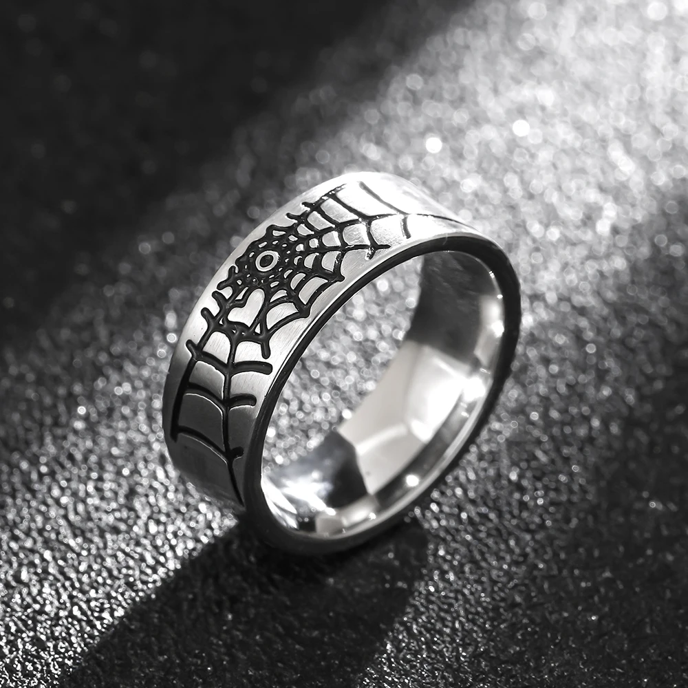 Retro Spider web Stainless Steel Ring For Men PUNK Goth Viking Biker Jewelry Accessories Fashion Party Gift