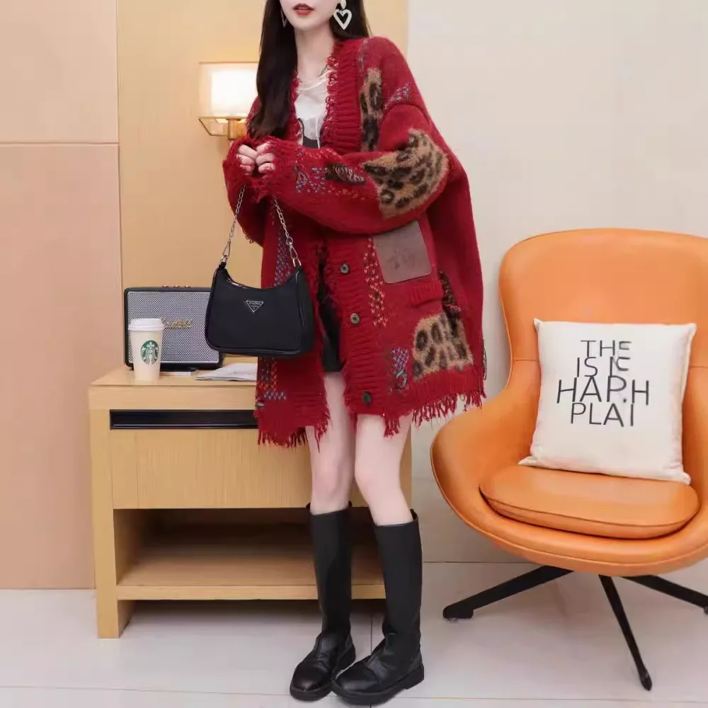 

Cardigan Women Sweaters Mid Legnth Coats Casual Loose Full Sleeve Jumpers Y2k Streetwear Elegant Knit Open Stith Autumn Winter