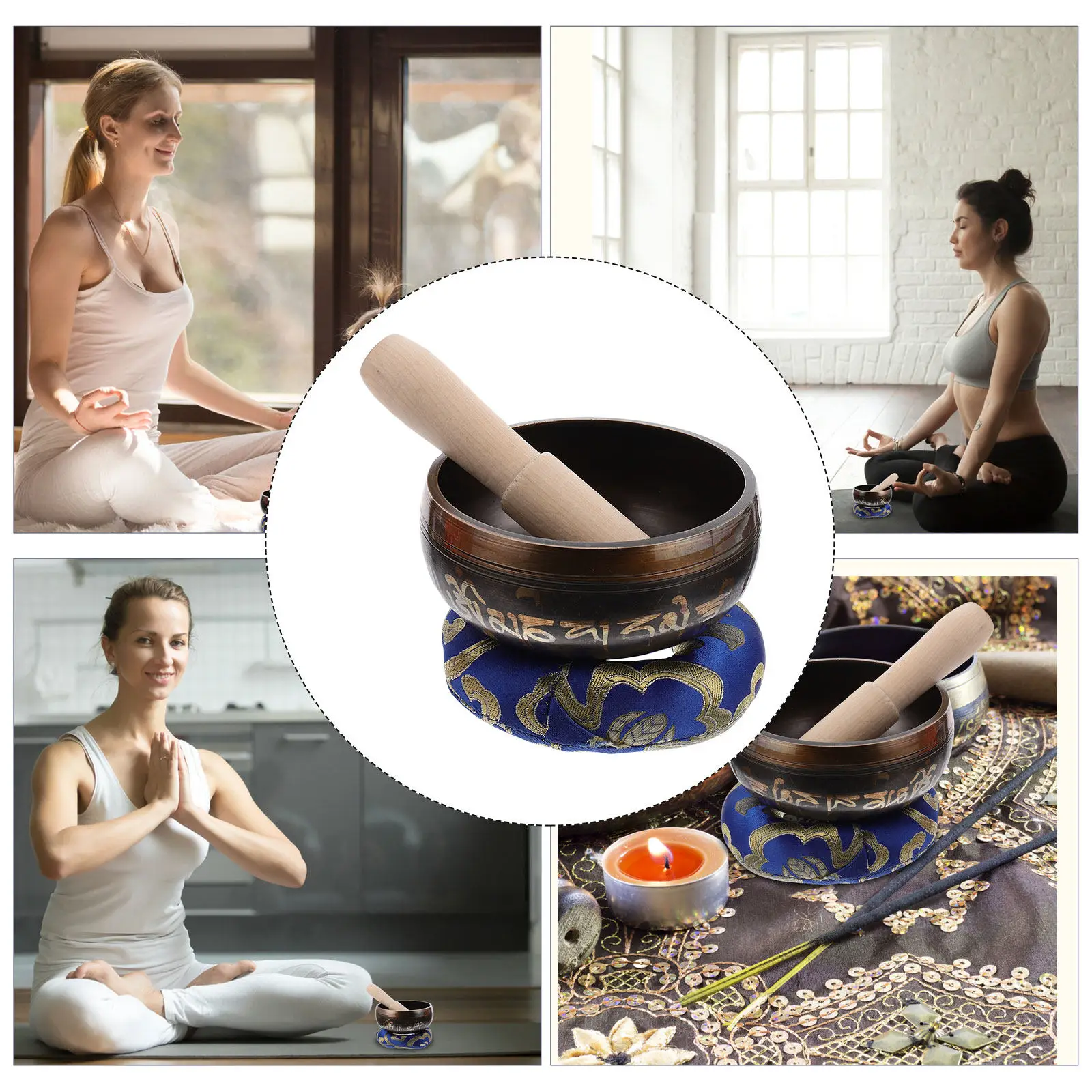 1 Set Tibetan Singing Bowl Set Box Cushion Mallet Meditation Yoga Bowl Healing Sound Therapy Kit Home Relaxation Decor Handmade