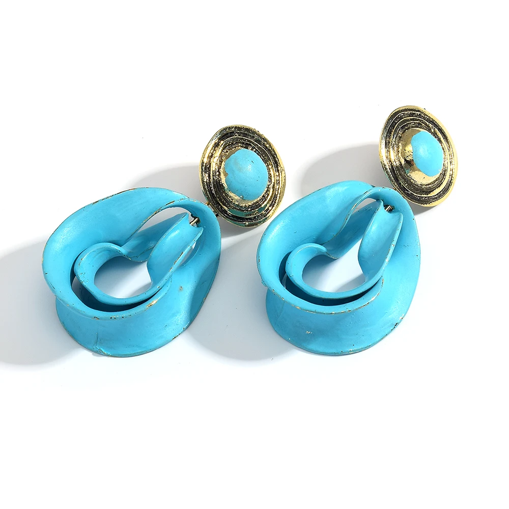 Unique Vintage Gold Color Enamel Dangle Earrings For Women Big Metal Pendant Drop Earring Fashion Brand Jewelry Gifts Wholesale