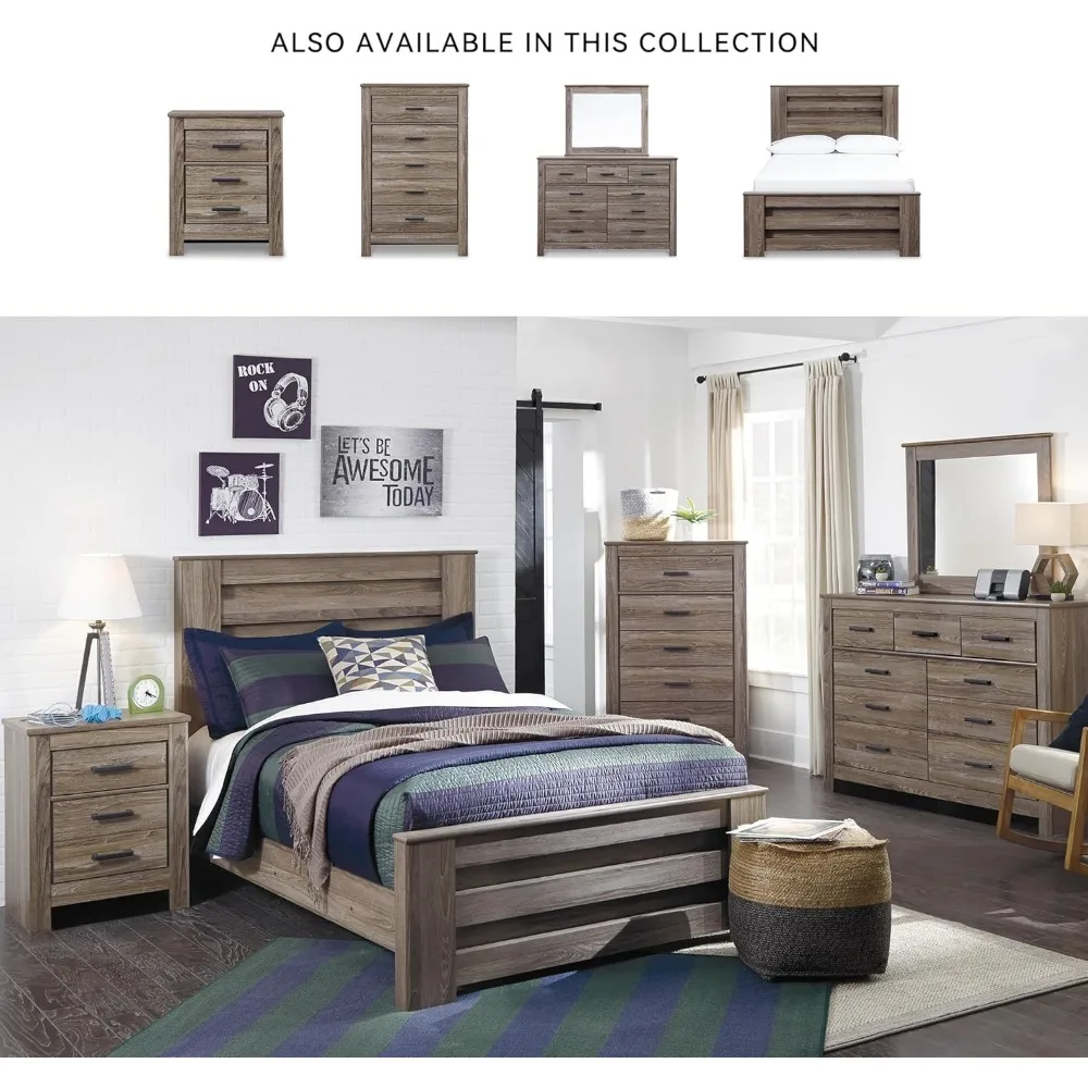 منضدة Ashley Zelen's Rustic Modern ذات درجين، 29.45 بوصة، لمسة نهائية رمادية دافئة