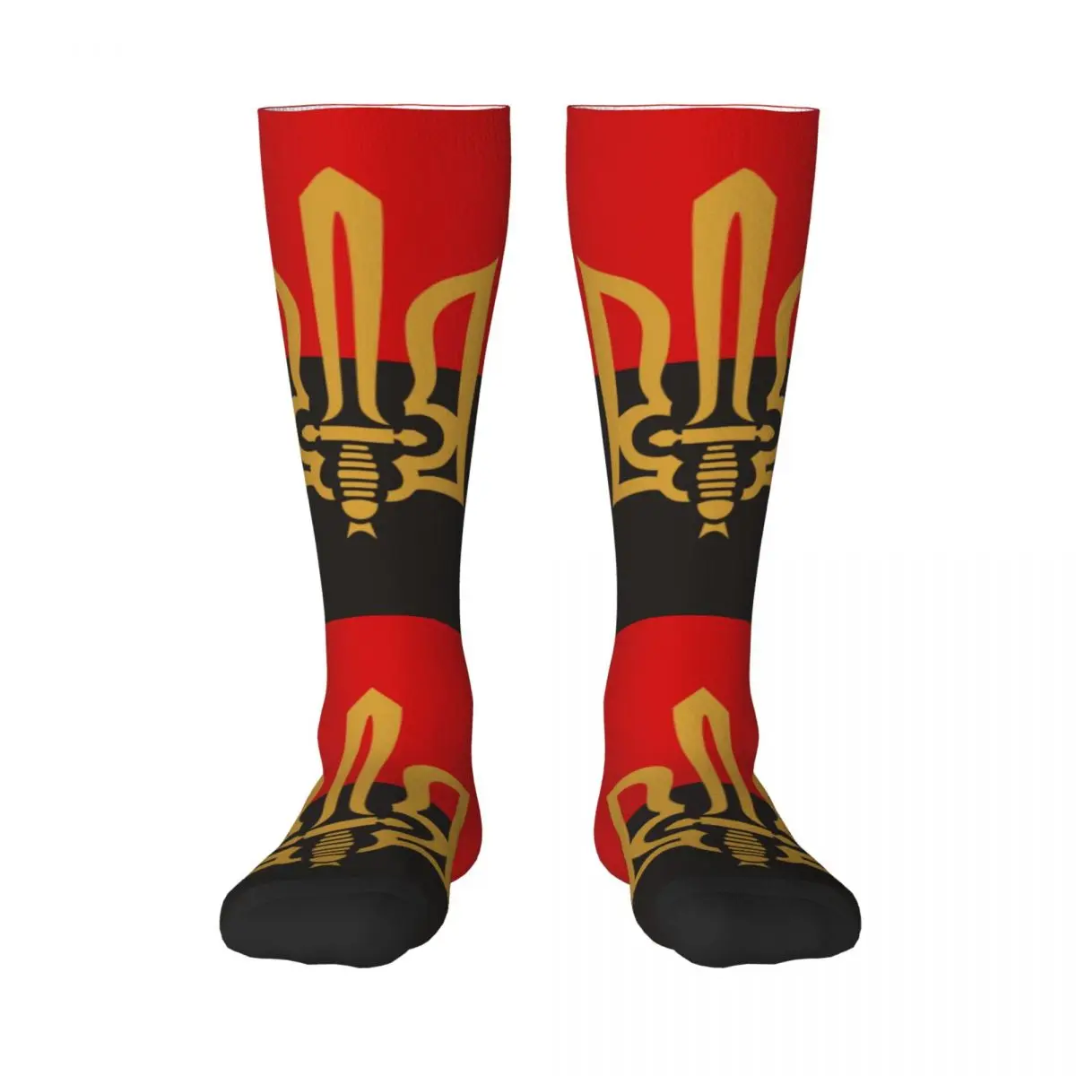 Stylized Tryzub And Red Black Thigh Knee High Socks Women's Warm Funny Novelty Coat Of Arms Ukraine Flag Stockings