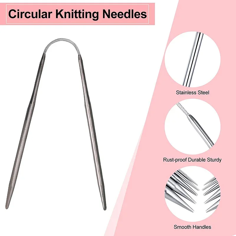 3Pcs Circular Knitting Needle Stainless Steel Knitting Needles Round Needle Metal Magic Loop for DIY Crafts Sweaters Hats Socks