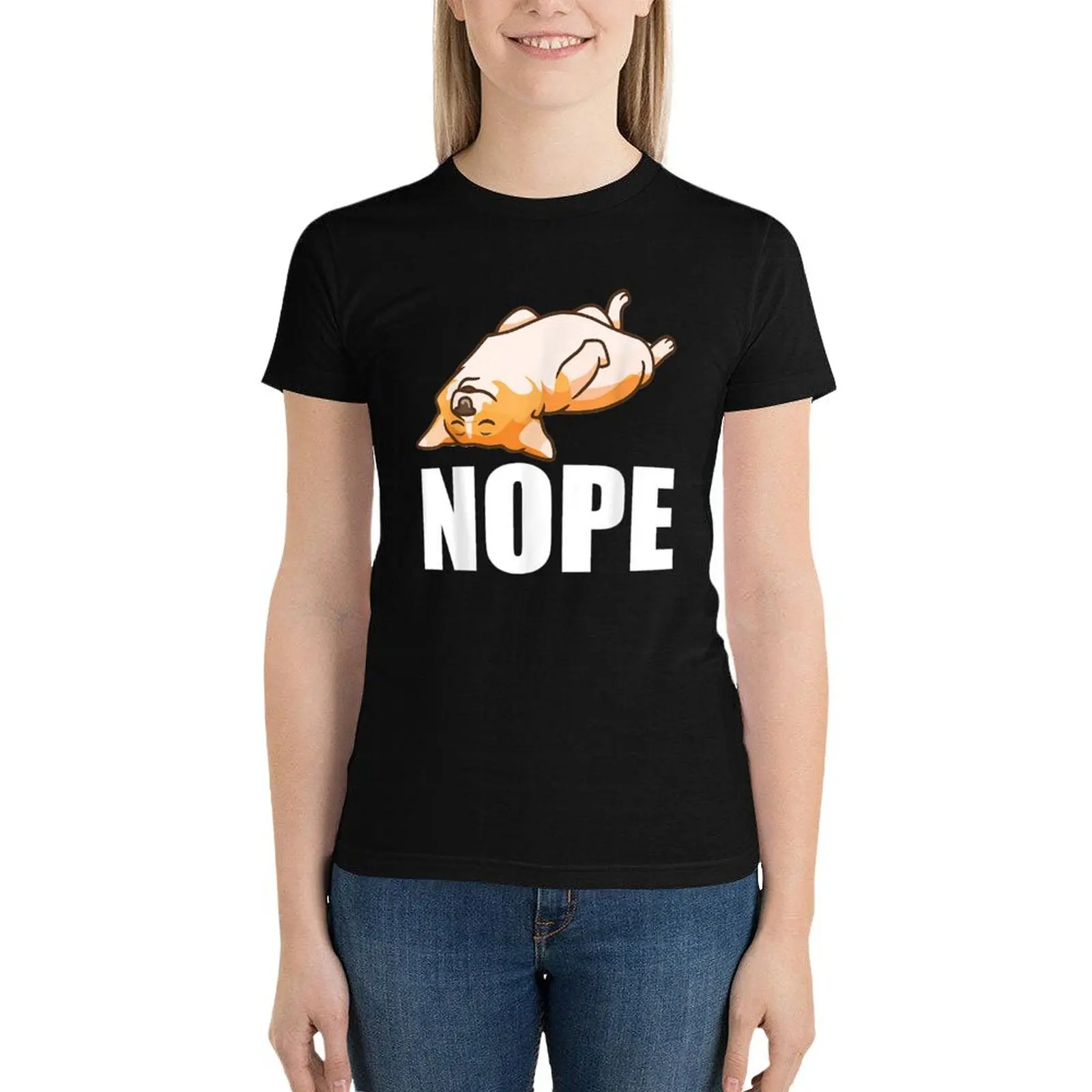 Lazy Nope Corgi Lover T-Shirt lady clothes tops anime clothes Women tops