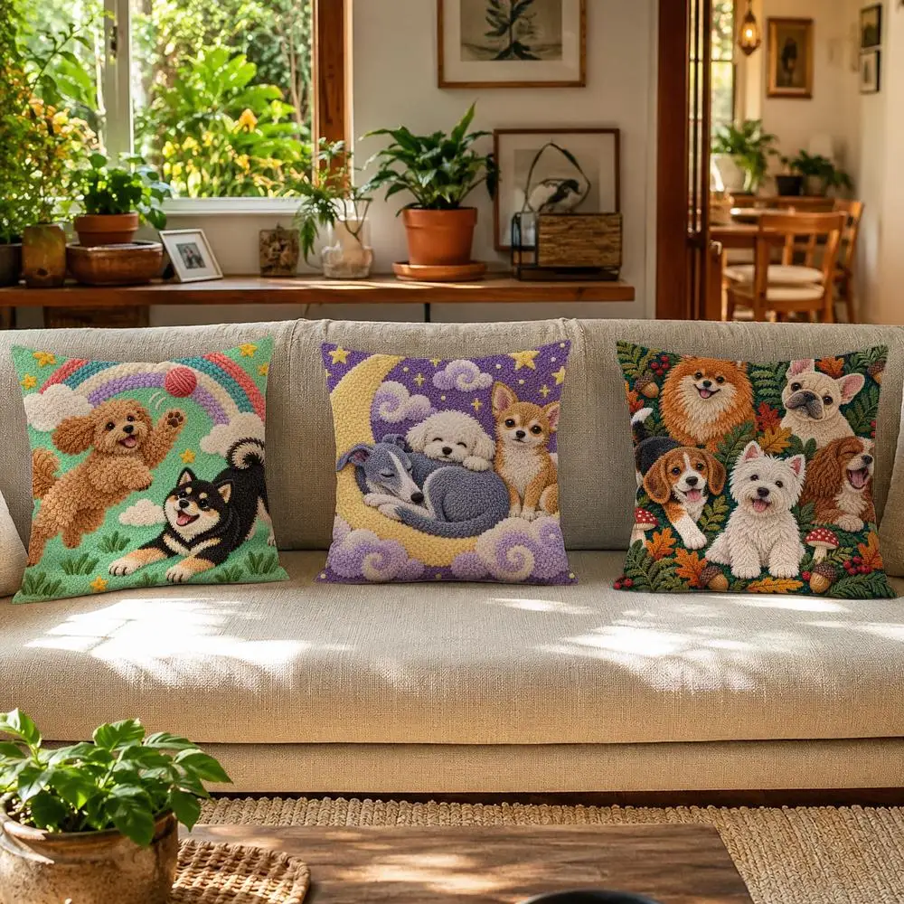 Adorable Non-real Dog Cushion Cover Skin-Friendly Organic Linen Pillow Cover Durable Hypoallergenic Washable Soft