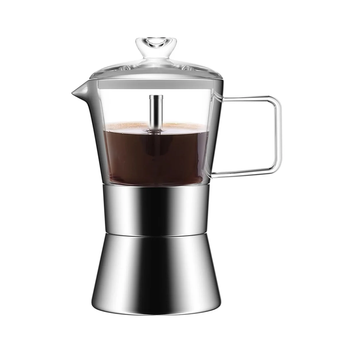 Moka Induction Stovetop Espresso Maker,Glass-Top & Stainless Steel Espresso Moka Pot,Classic Italian Coffee Maker, 240Ml