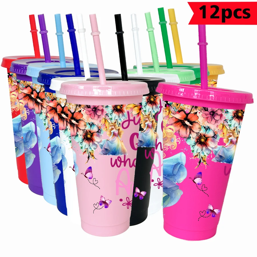 

12pcs/pack Disney sunflower butterfly 26oz multicolor plastic water cup party drinkware birthday/back to school gift
