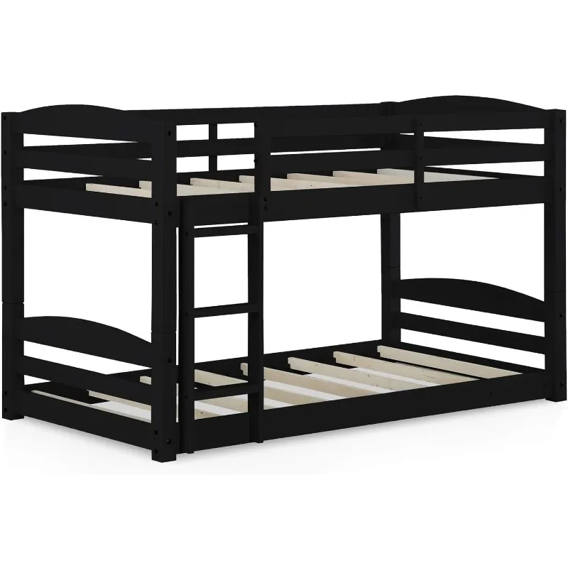 Litera Convertible de suelo de madera baja para niños, marcos de cama apilables y desmontables, madera maciza, con escalera, barandilla alta