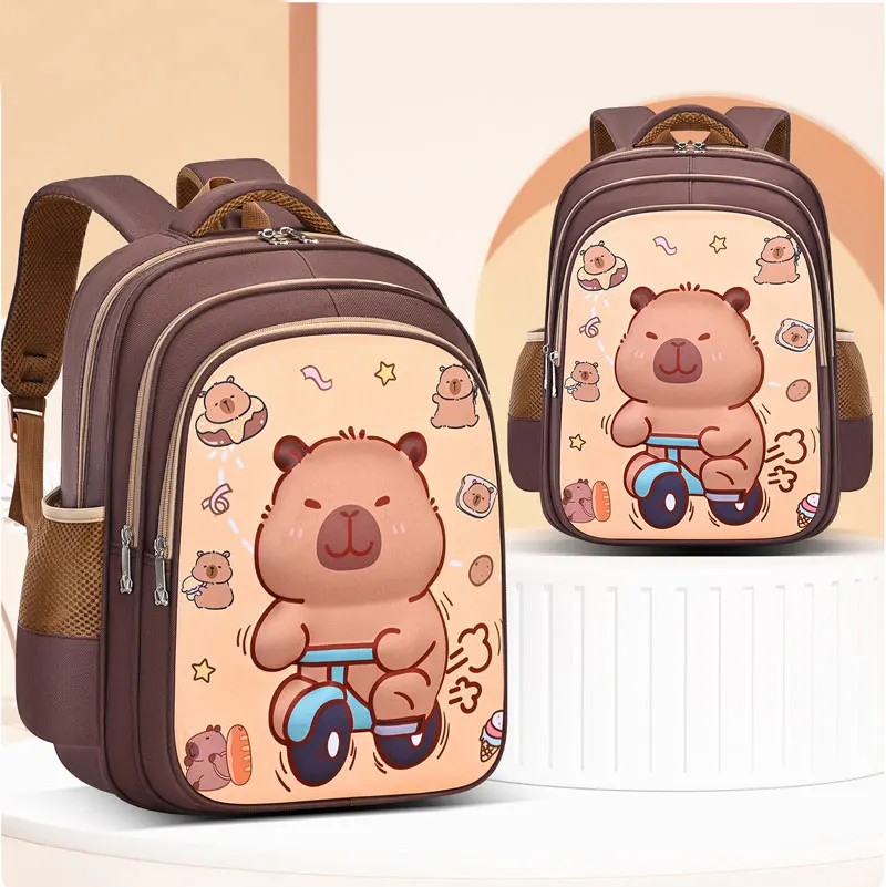Kawaii حقيبة مدرسية كابيبارا أنيق كاكي حقيبة ظهر للأطفال عادية Daypack المراهقين صبي فتاة حقيبة كتف الأطفال حقيبة مدرسية على ظهره #1