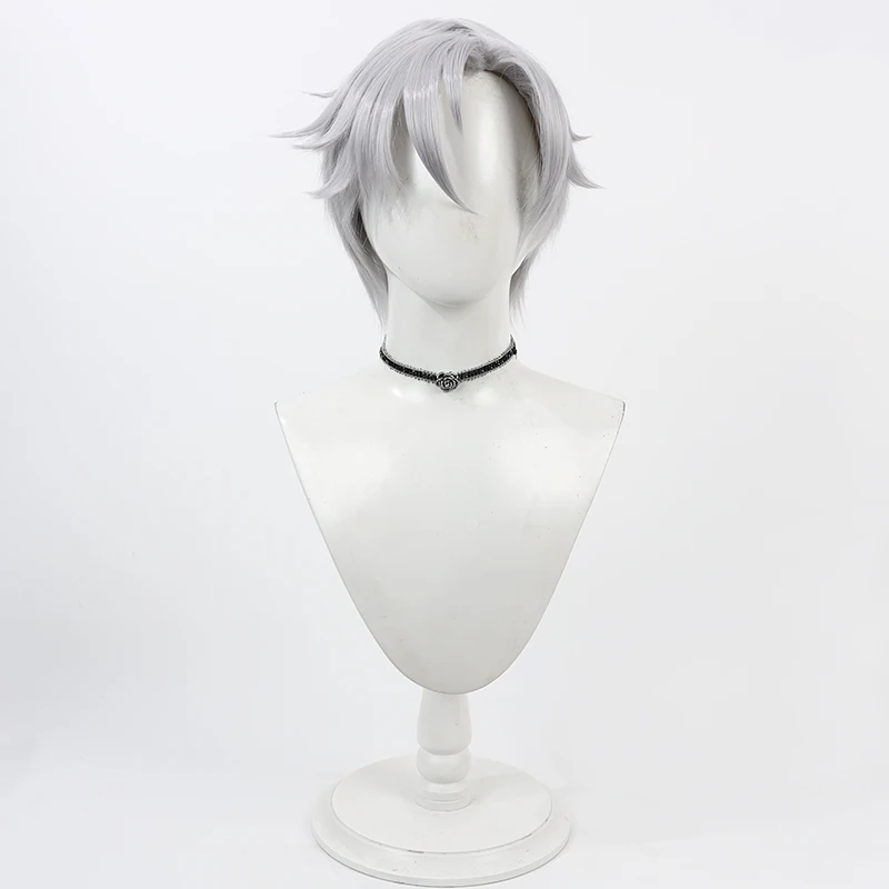 Yukikaze Kamina Cosplay Wig 18 Trip Gray Short Synthetic Hair Heat Resistant Halloween Role Play Party Carnival + Free Wig Cap