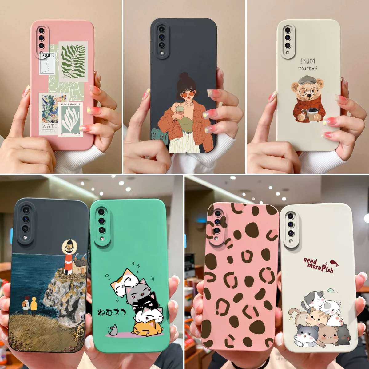 For Samsung Galaxy A50 A50S Phone Case Cartoon Liquid Silicone Full Coverage Anti Drop Shell For Samsung A 50 A50 S Bumper Funda