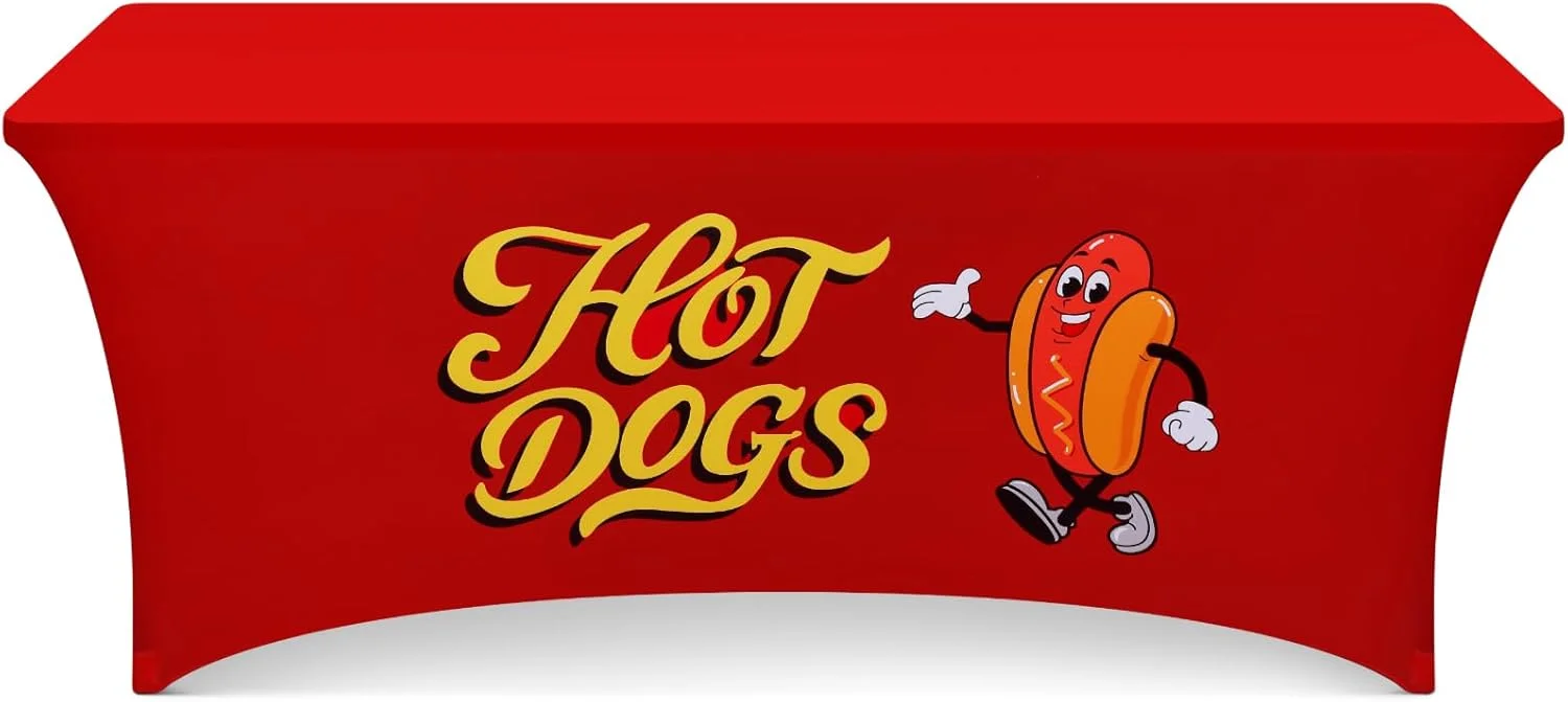Professional Heavy Duty Hot Dog Spandex Tablecloth Non-See-Through Stretch Table Cover for Concession Stand Vendor Booth