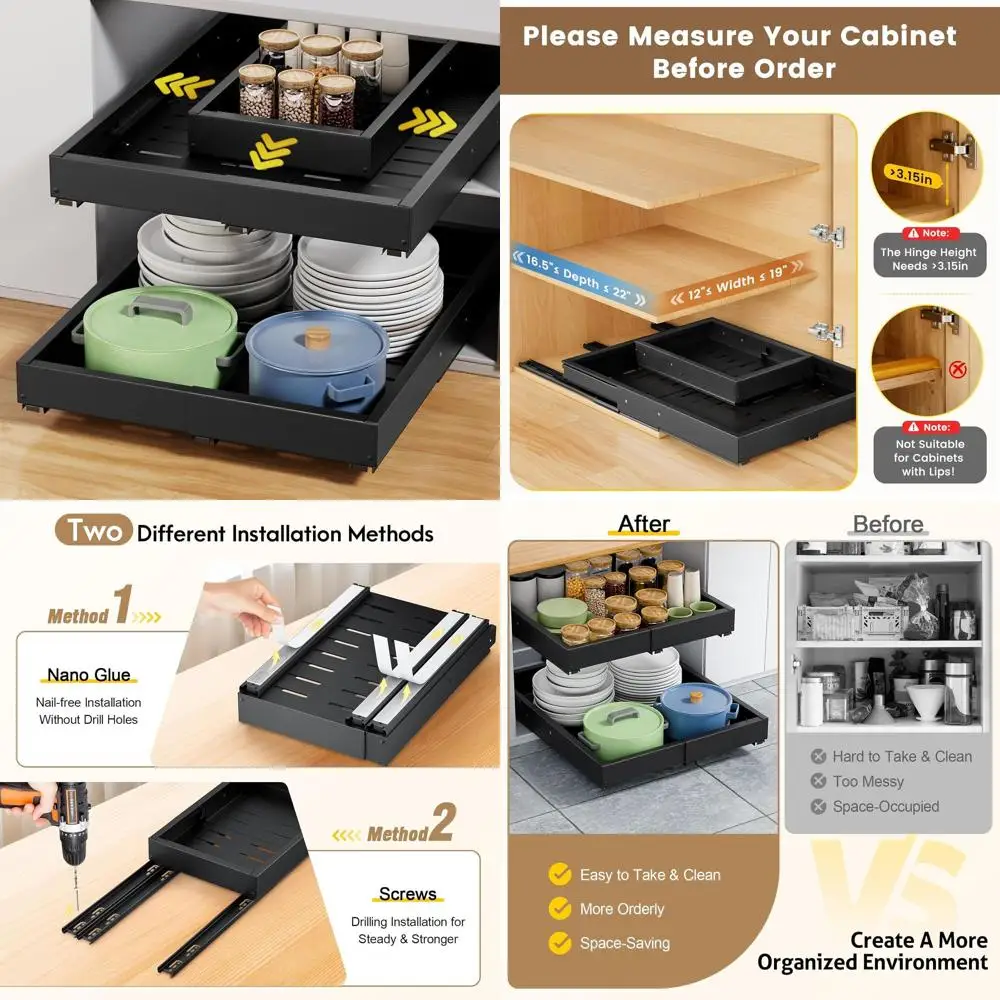 

Expandable Pull-Out Cabinet Organizer, Adjustable Width 11.4-18.9 & Depth 16.3-21.7, No Drill Installation, Slide-Out Kitchen St
