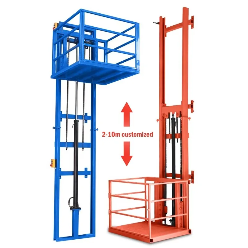 2-10M Vertical Hydraulic Cargo Lift Electric Guide Rail Working Platform 500Kg To 1Ton Load Warehouse Household Goods Transport