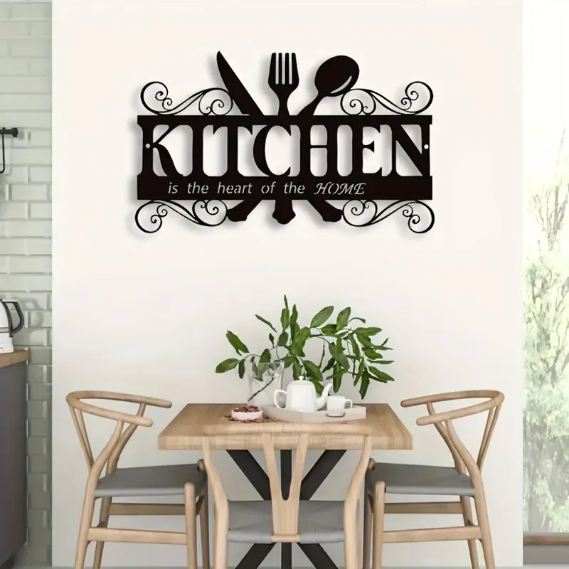 1pc Art Deco Inspired Black Metal Kitchen Wall Art - Elegant Family Theme Hanging Sign with Heartfelt Message
