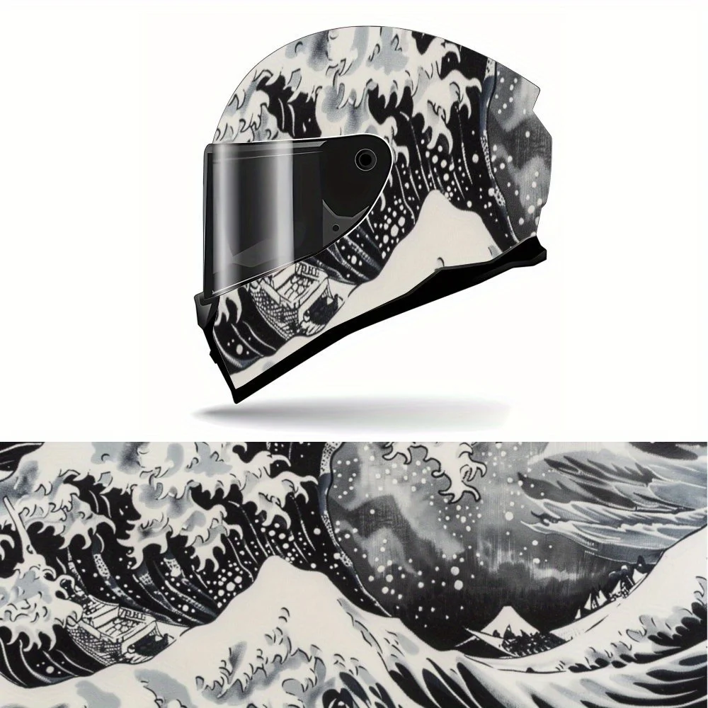 

Mysterious Ink Painted Wave Full Helmet Wrap Sticker Motorcycle Helmet Racing Graphic Decal Vinyl Wrap Helmet Decor Sticker